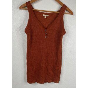 Eileen Fisher Women's Sleeveless Henley Linen Italian Yarn Top Rust Size M